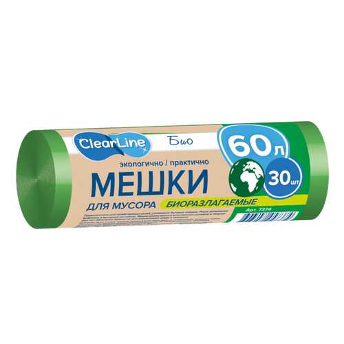 Мешки для мусора Clear Line Bio зеленые 60 л 30 шт в Леонардо