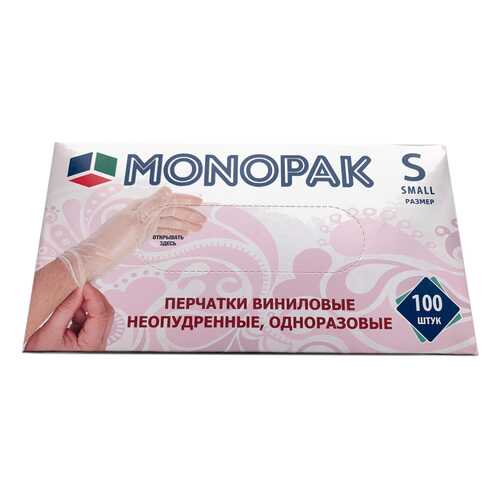 Перчатки Monopak виниловые неопудренные бесцветные S 100 шт 50 пар в Леонардо