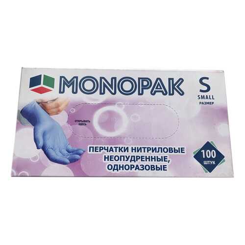 Перчатки Monopak виниловые неопудренные синие S 100 шт 50 пар в Леонардо