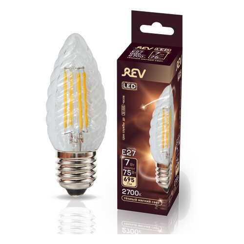 Лампа светодиодная REV FILAMENT свеча витая TC37 E27 7W, 2700K, DECO Premium, теплый свет в Леонардо